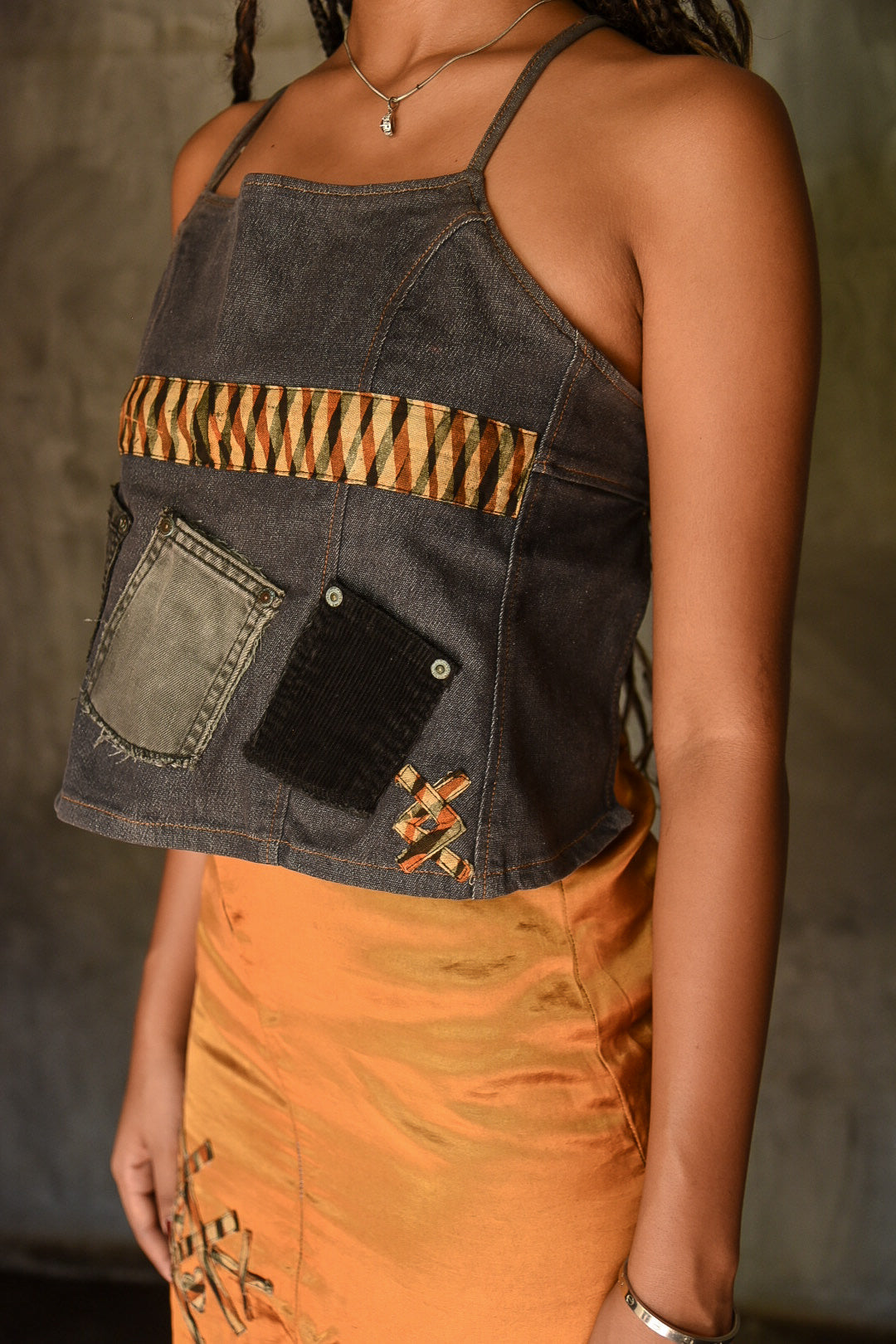 The Huba, Dare Girl Denim Top, Skirt and Head Scarf