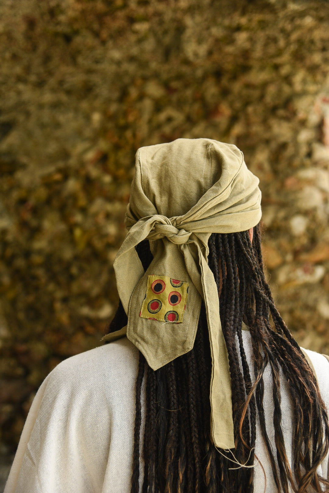 Huba Safari Kimono & Head Wrap Set - Cream & Olive Green (Free Size Kimono, Medium Head Wrap)