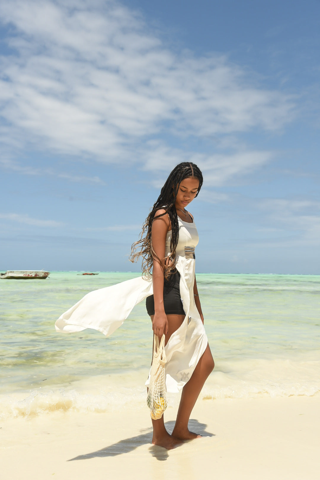 Huba Love Tree Silk Beach Cover-Up Dress – White (Small)